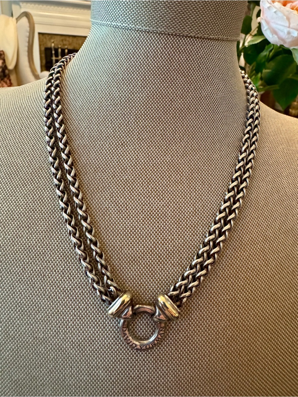 David Yurman Sterling Silver Double Rope Chain Necklace with Toggle Ring